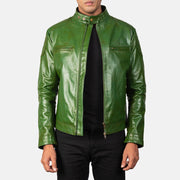 
Gatsby Quilted Green Leather Biker Jacket in Green Sheepskin Burnishing - Vista frontale e silhouette sartoriale | Acquista online