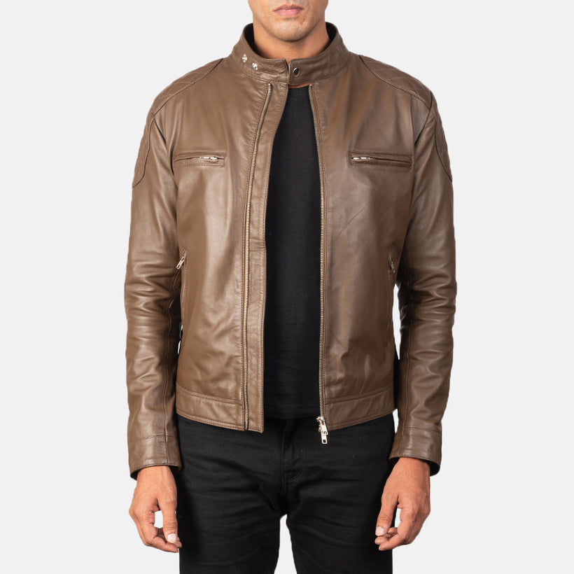 Gatsby Moka Giacca Biker in Pelle da Uomo