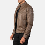 
Dark Brown Sheepskin Leather Biker Jacket - Vista posteriore con spalle definite e orlo pulito