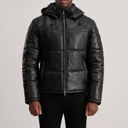 
Dettaglio ravvicinato of High neck & Zipper Hardware on Gordon Tan Hooded Leather Puffer Jacket
