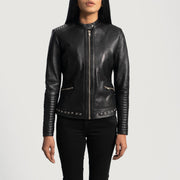 
Haley Ray Nero Giacca Biker in Pelle da Donna in Black Sheepskin Leather - Vista frontale e silhouette sartoriale | Acquista online