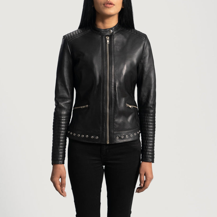 Haley Ray Nero Giacca Biker in Pelle da Donna