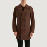 Men's Half Life Marrone Cappotto in Pelle da Uomo in Distressed Brown Cowhide Leather - Vista frontale e linea su misura | Acquista online