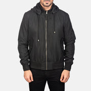 
Dettaglio ravvicinato of Knit Rib with Removable Polyester Hood & Zipper Hardware on Hanklin Ma-1 Black Hooded Bomber Jacket