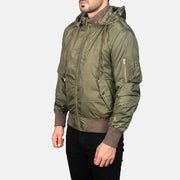 
Green Nylon Bomber Jacket - Vista posteriore con spalle definite e orlo pulito