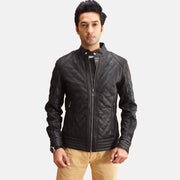 Henry Trapuntato Nero Giacca in Pelle da Uomo in Black Sheepskin Leather - Vista frontale e linea su misura | Acquista online
