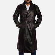 
Hooligan Nero Trench in Pelle da Uomo in Black Cowhide Leather - Vista frontale e silhouette sartoriale | Acquista online