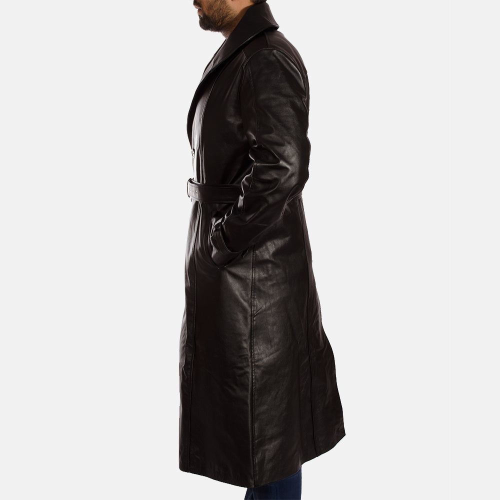 
Dettaglio ravvicinato of Notch & Button & Waist belt Hardware on Hooligan Nero Trench in Pelle da Uomo