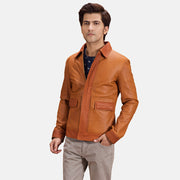 Hubert Cuoio Marrone Giacca in Pelle da Uomo in Tan Brown Sheepskin Leather - Vista frontale e linea su misura | Acquista online