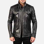 
Hudson Black Leather Biker Jacket in Black Cowhide Leather - Vista frontale e silhouette sartoriale | Acquista online