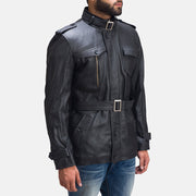 Black Sheepskin leather Coat - Vista posteriore Showing Tailored Shoulder Fit &amp; Clean Hemline