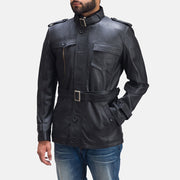 Hunter Nero Giacca in Pelle da Uomo - Lateral Side Profile View Showing Sleeve Cut &amp; Athletic Taper Fit