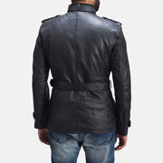 Dettaglio ravvicinato of Band with buckle closure &amp; Zipper with button flap and waist belt Hardware on Hunter Nero Giacca in Pelle da Uomo