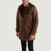 
Distressed Brown Sheepskin Burnishing Winter Jacket - Vista posteriore con spalle definite e orlo pulito