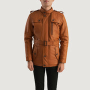 
Dettaglio ravvicinato of Band (Buttoned) & Zipper with Button Flap Hardware on Hunter Cuoio Marrone Fur Giacca in Pelle da Uomo