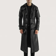 
Huntsman Nero Hooded Trench in Pelle da Uomo in Black. Cowhide Leather - Vista frontale e silhouette sartoriale | Acquista online