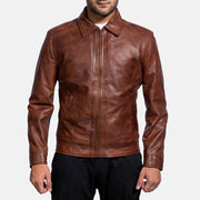 Open hem &amp; Hem Craftsmanship Construction Detail on Men's Inferno Marrone Giacca in Pelle da Uomo