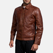 Styled Fit Perspective of Men's Inferno Marrone Giacca in Pelle da Uomo on Model - Natural Daylight Drape