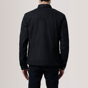 Dettaglio ravvicinato of Classic Collar &amp; Button Hardware on Irwin Nero Waxed Canvas Field Giacca in Pelle da Uomo For Men