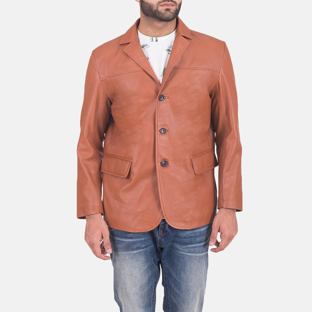 
James Cuoio Marrone Blazer in Pelle in Pelle da Uomo in Brown Sheepskin Leather - Vista frontale e silhouette sartoriale | Acquista online