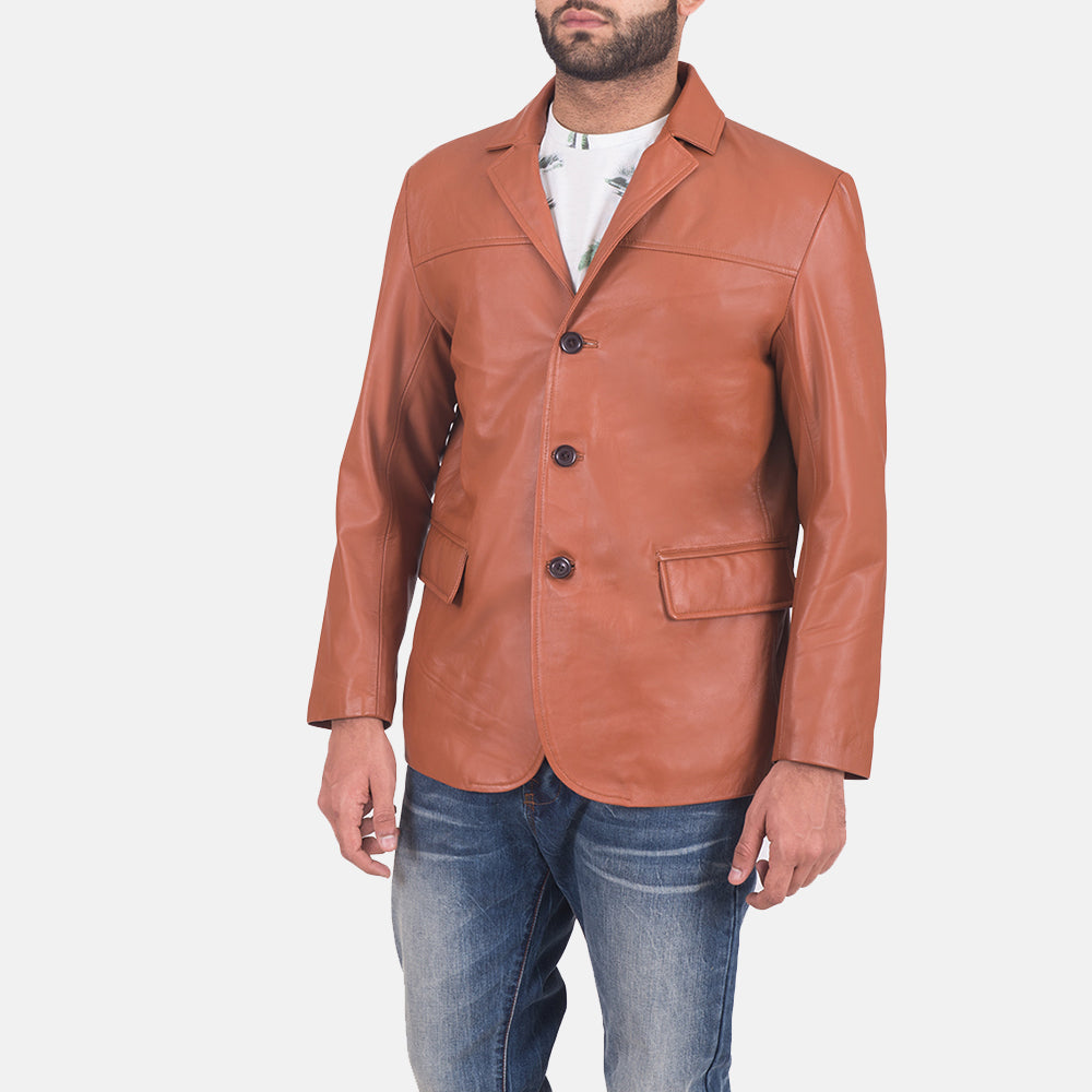 
Brown Sheepskin leather Blazer - Vista posteriore con spalle definite e orlo pulito