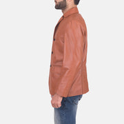 
James Cuoio Marrone Blazer in Pelle in Pelle da Uomo - Vista laterale che mostra il taglio ergonomico delle maniche