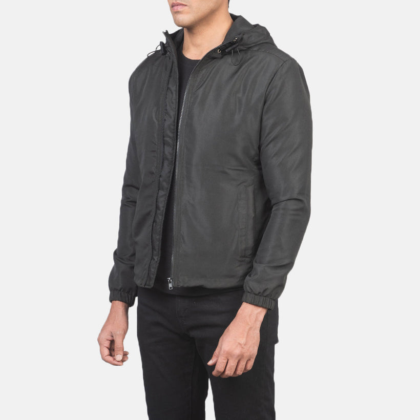 Jimmy Nero Hooded Windbreaker Giacca in Pelle da Uomo