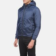 
Blue Nylon Hooded Jacket - Vista posteriore con spalle definite e orlo pulito