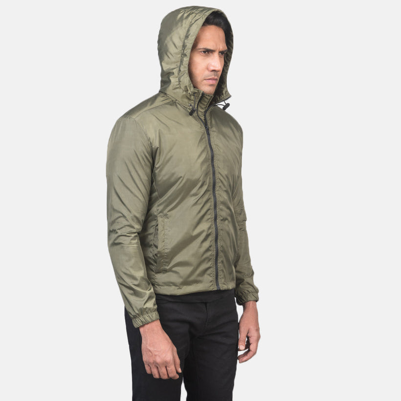 Jimmy Verde Hooded Windbreaker Giacca in Pelle da Uomo