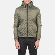 
Dettaglio ravvicinato of High Neck with Hood & Zipper with wind flap Hardware on Jimmy Verde Hooded Windbreaker Giacca in Pelle da Uomo