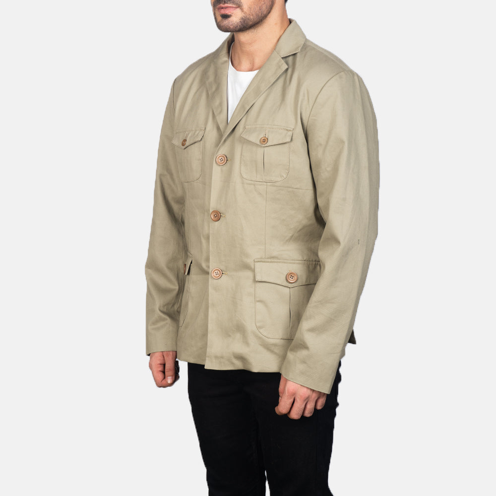 
Beige Poly-Cotton Leather Blazer - Vista posteriore con spalle definite e orlo pulito