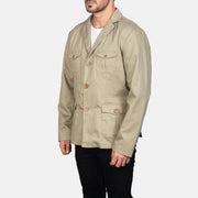 
Beige Poly-Cotton Leather Blazer - Vista posteriore con spalle definite e orlo pulito