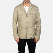 
Dettaglio ravvicinato of Notch & Button Hardware on Kajetan Beige Safari Giacca in Pelle da Uomo