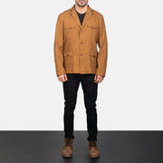 
Kajetan Khaki Safari Giacca in Pelle da Uomo - Vista laterale che mostra il taglio ergonomico delle maniche