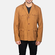 
Dettaglio ravvicinato of Notch & Button Hardware on Kajetan Khaki Safari Giacca in Pelle da Uomo