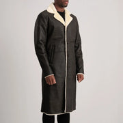 Brown Sheepskin Snuffed Aviator Jacket - Vista posteriore Showing Tailored Shoulder Fit &amp; Clean Hemline