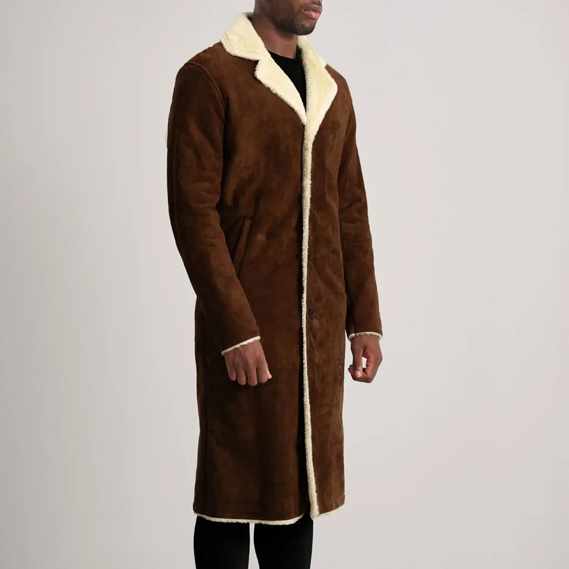 Kolby Marrone Suede Shearling Cappotto in Pelle da Uomo