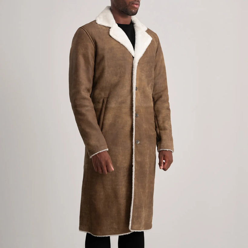 Kolby Marrone Invecchiato Leather Shearling Cappotto in Pelle da Uomo