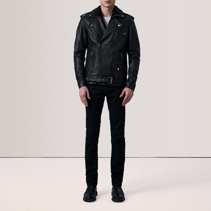 Kole Nero Leather Double Rider Giacca in Pelle da Uomo