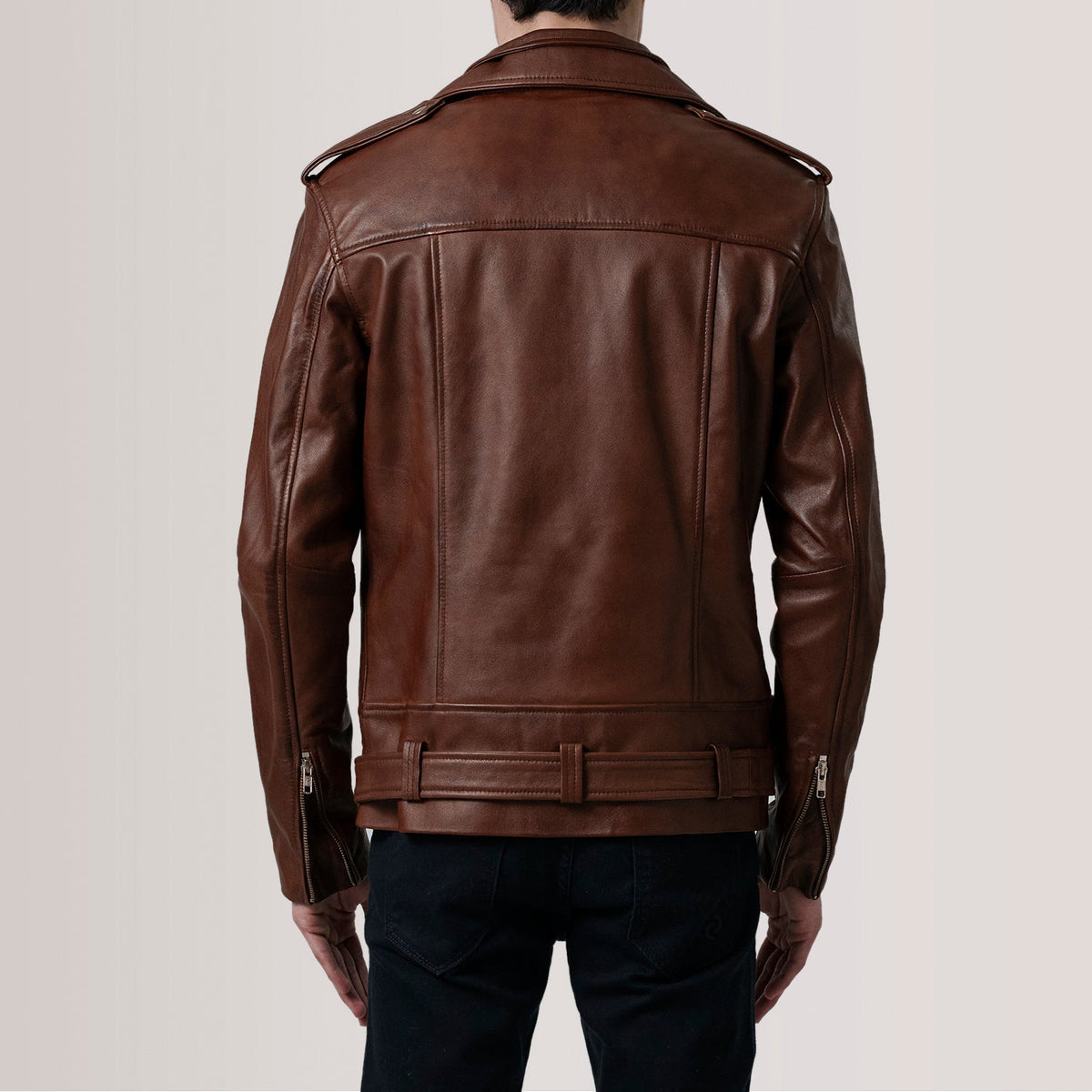 
Dettaglio ravvicinato of Notch & Zipper & Waist Straps Hardware on Kole Waxed Marrone Leather Double Rider Giacca in Pelle da Uomo
