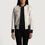 Women's Lana Silver Bomber in Pelle da Donna in Silver Sheepskin Leather - Vista frontale e linea su misura | Acquista online