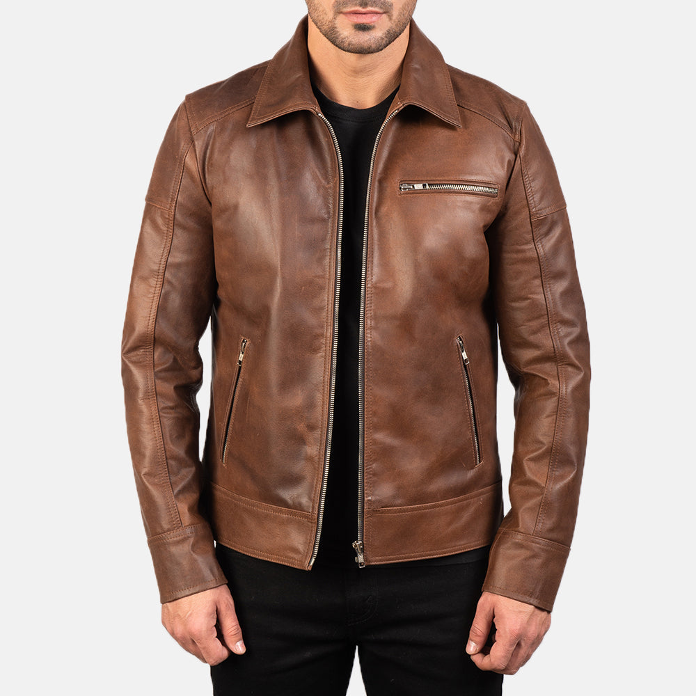 
Open Hem & Hem Craftsmanship Construction Detail on Lavendard Brown Leather Biker Jacket
