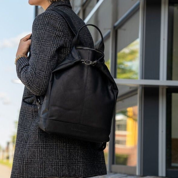 Classic 100% Full-Grain leather Backpack - Rear Perspective Showing Reinforced Leather Straps &amp; Stitching