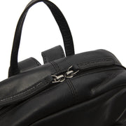 Solid Antique Brass Hardware &amp; Heavy-Duty Dual Zipper Detail on Santana Full-Grain Leather Backpack da Donna