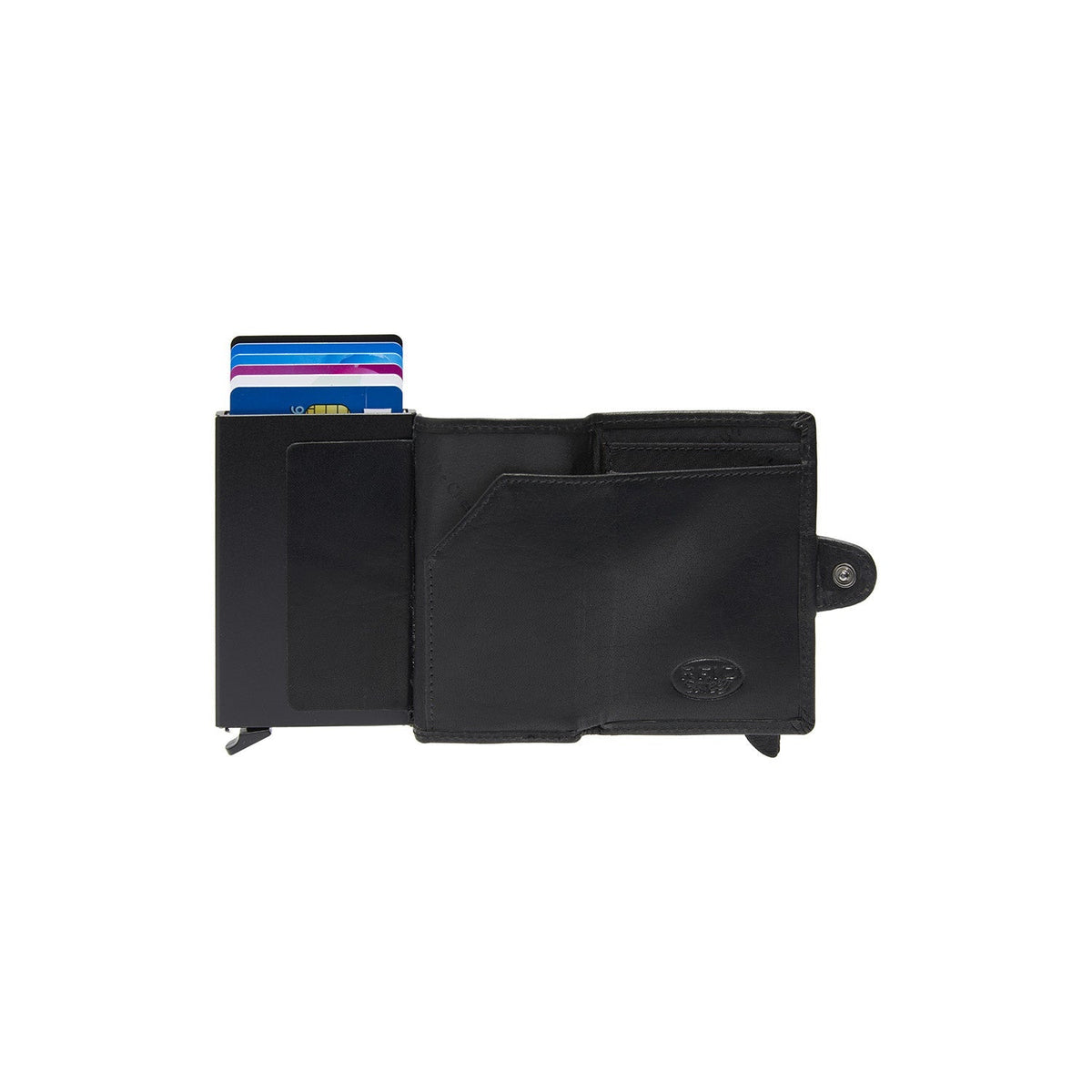 Baldwin Full-Grain Leather Card Holder da Donna - Structured Side Profile Showing Gusset Depth &amp; Expansion Capacity