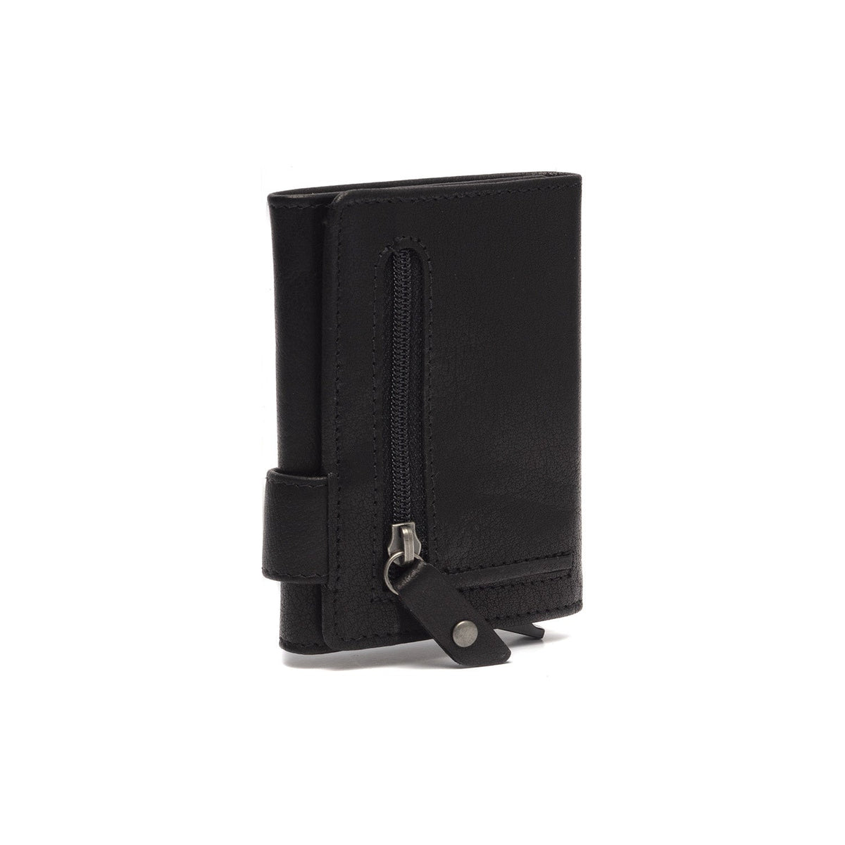
Solid Antique Brass Hardware & Heavy-Duty Dual Zipper Detail on Portland Pelle Pieno Fiore Portacarte