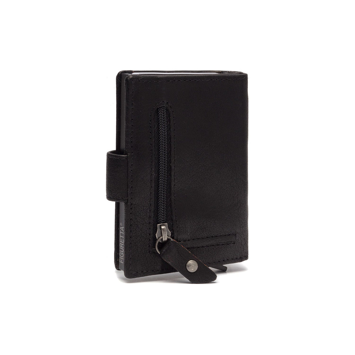 Solid Antique Brass Hardware &amp; Heavy-Duty Dual Zipper Detail on Prague Full-Grain Leather Card Holder da Donna