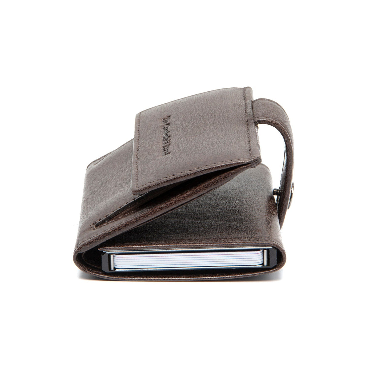 Solid Antique Brass Hardware &amp; Heavy-Duty Dual Zipper Detail on Varrano Full-Grain Leather Card Holder da Donna