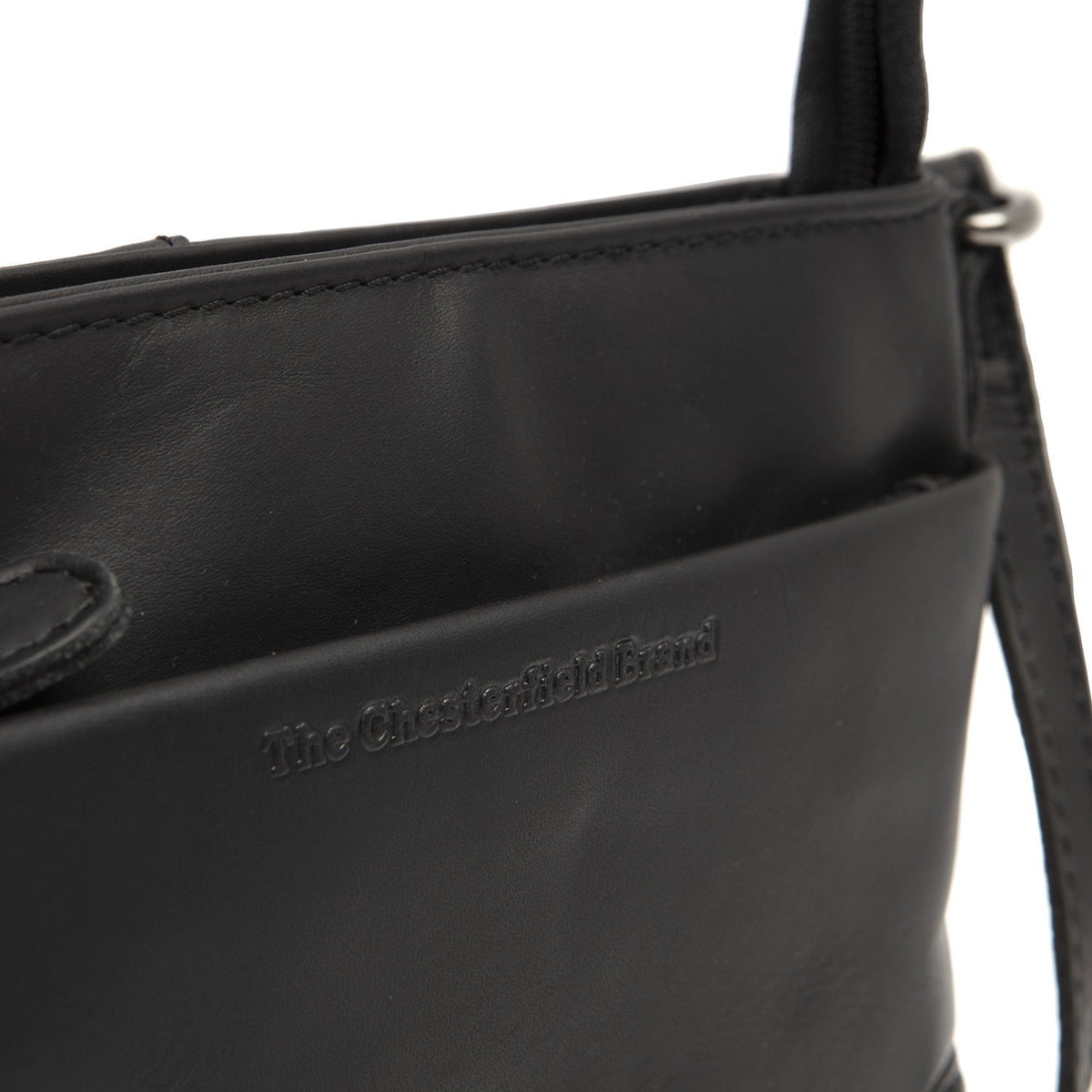 
Solid Antique Brass Hardware & Heavy-Duty Dual Zipper Detail on Salerno Borsa a tracolla in pelle pieno fiore