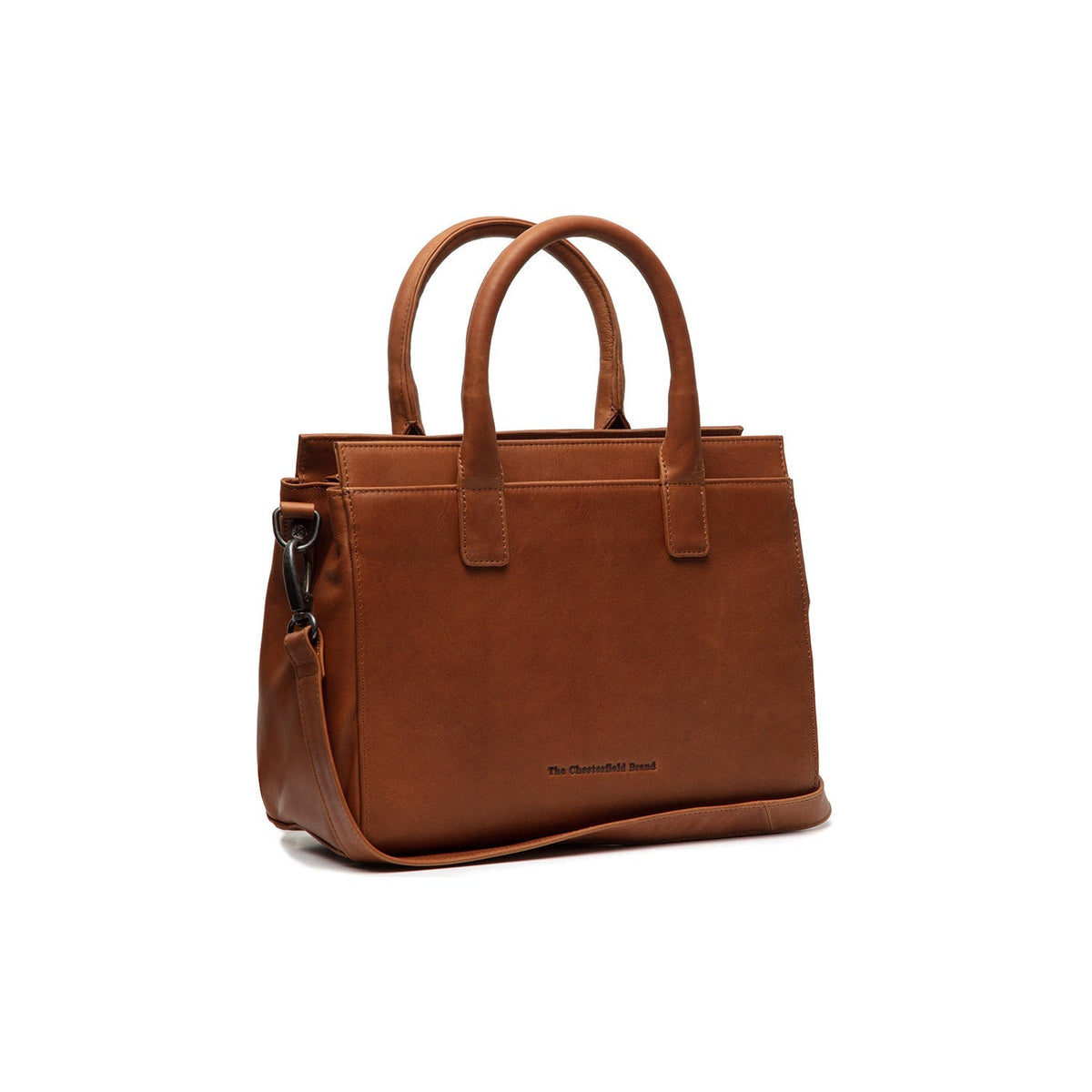 Styled Fit Perspective of Garda Full-Grain Leather Handbag da Donna on Model - Natural Daylight Drape